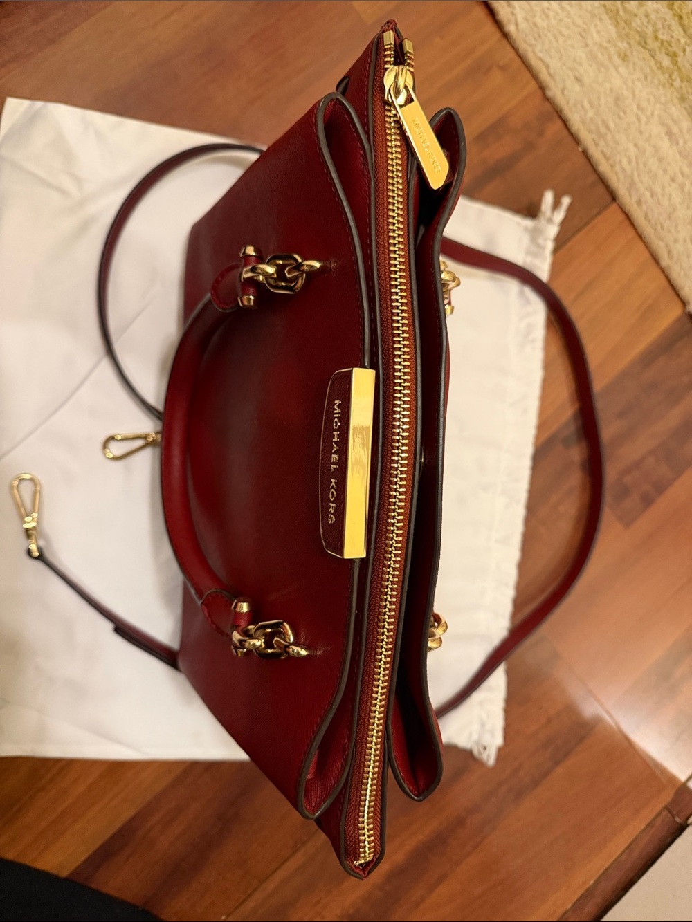 Michael Kors Red Burgundy Saffiano Leather Satchel with Gold Hardware - Picture 12 of 12